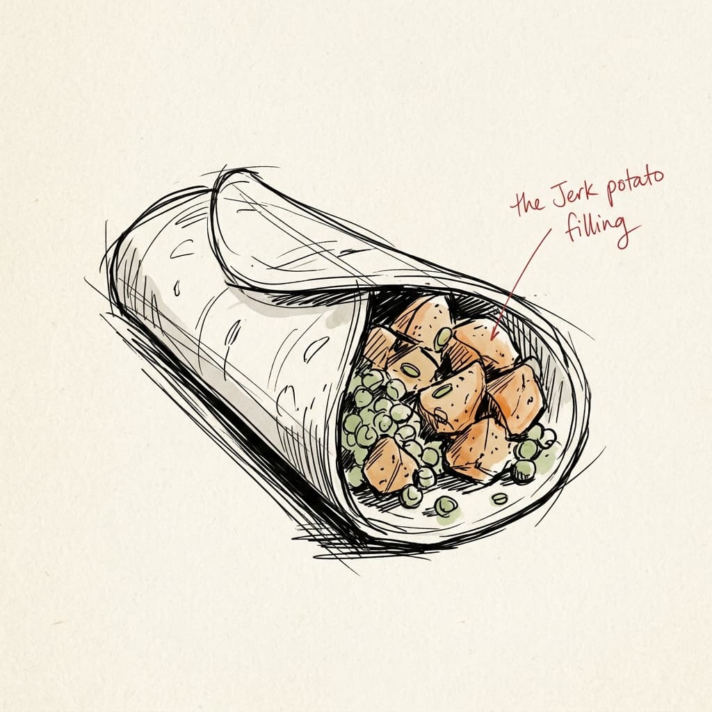 Jerk Potato & Pea Roti